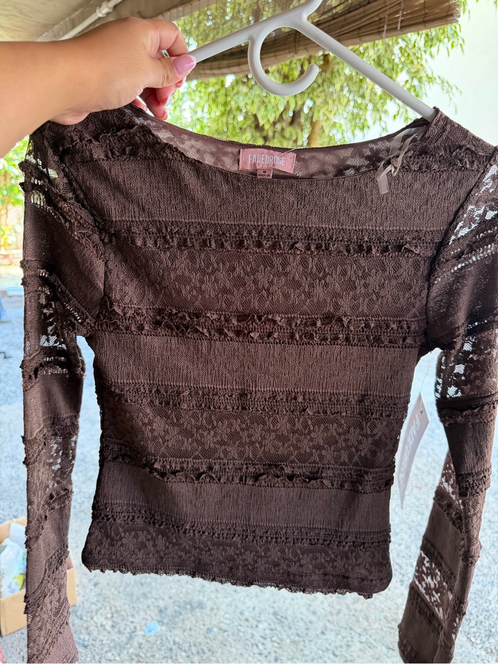 Women’s Brown Lace Long-Sleeve Top